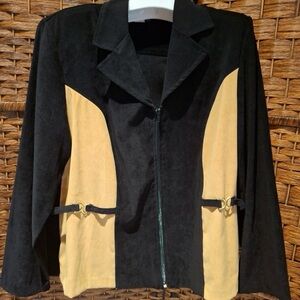 VS Sport Women's Size 18 Faux Suede Black Tan Full Zip Jacket Top